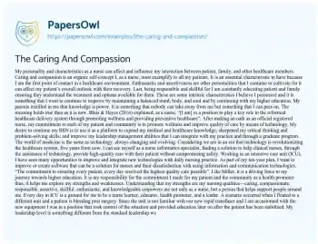 Essay on The Caring and Compassion