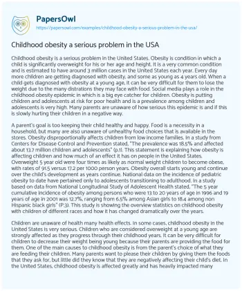 Essay on Childhood Obesity a Serious Problem in the USA