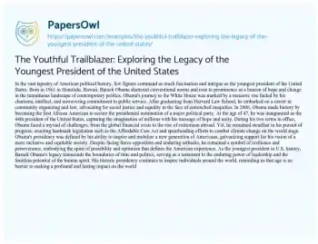 Essay on The Youthful Trailblazer: Exploring the Legacy of the Youngest President of the United States