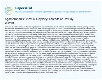 Essay on Agamemnon’s Celestial Odyssey: Threads of Destiny Woven