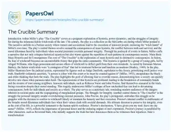 Essay on The Crucible Summary