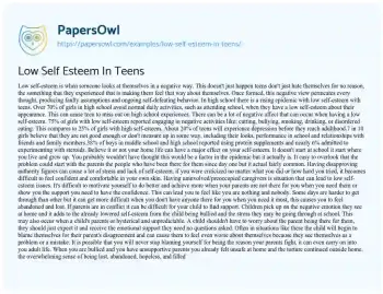 Essay on Low Self Esteem in Teens