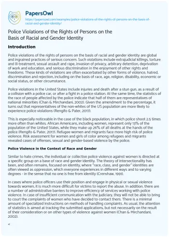 Essay on Police Violations of the Rights of Persons on the Basis of Racial and Gender Identity