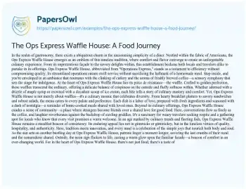 Essay on The Ops Express Waffle House: a Food Journey