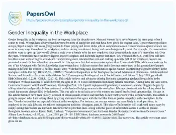 Essay on Gender Inequality in the Workplace