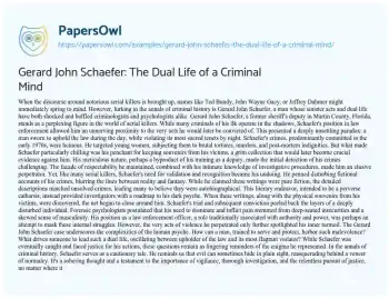 Essay on Gerard John Schaefer: the Dual Life of a Criminal Mind