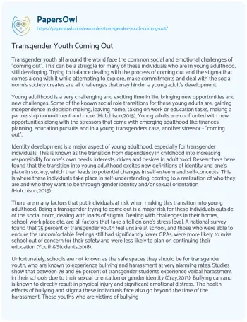 Essay on Transgender Youth Coming out