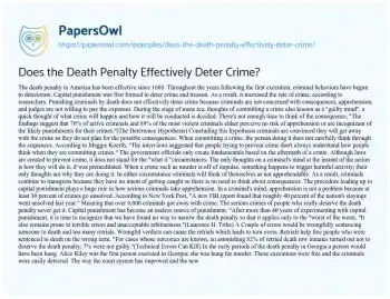 Essay on Does the Death Penalty Effectively Deter Crime?