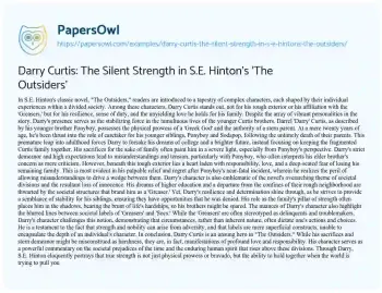 Essay on Darry Curtis: the Silent Strength in S.E. Hinton’s ‘The Outsiders’