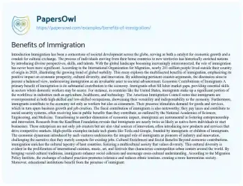 Essay on Benefits of Immigration