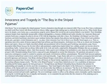 Essay on Innocence and Tragedy in “The Boy in the Striped Pyjamas”