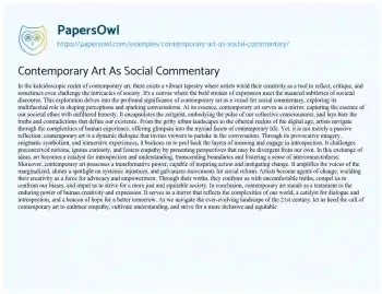 Essay on Contemporary Art as Social Commentary