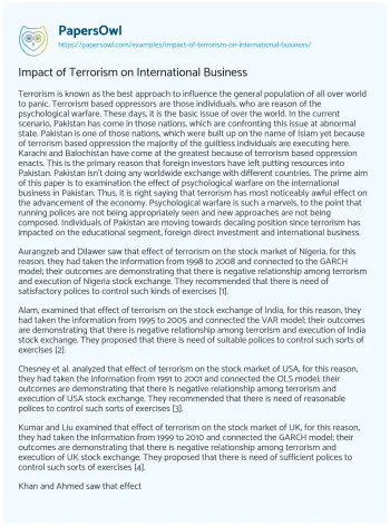 Essay on Impact of Terrorism on International Business