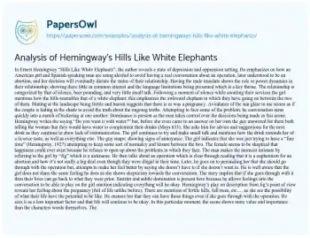 Essay on Analysis of Hemingway’s Hills Like White Elephants