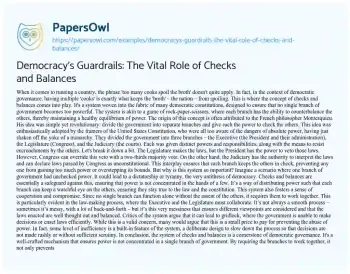 Essay on Democracy’s Guardrails: the Vital Role of Checks and Balances