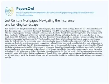 Essay on 21st Century Mortgages: Navigating the Insurance and Lending Landscape