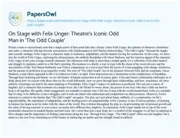 Essay on On Stage with Felix Unger: Theatre’s Iconic Odd Man in ‘The Odd Couple’