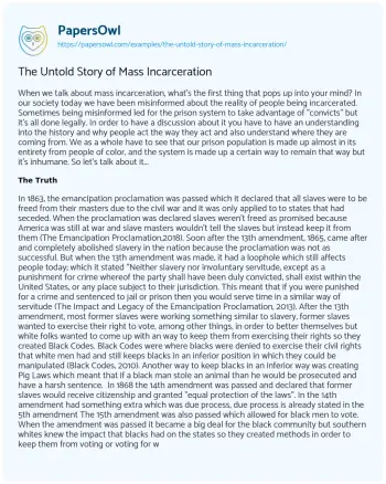 Essay on The Untold Story of Mass Incarceration