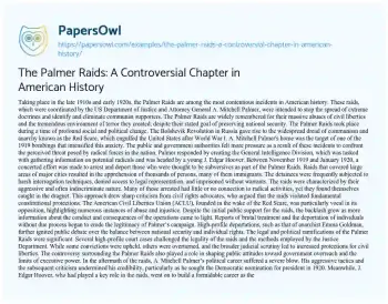 Essay on The Palmer Raids: a Controversial Chapter in American History