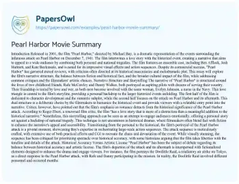 Essay on Pearl Harbor Movie Summary