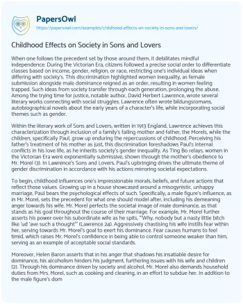 Essay on Childhood Effects on Society in Sons and Lovers