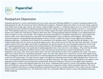 Essay on Postpartum Depression