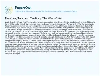 Essay on Tensions, Tars, and Territory: the War of 1812