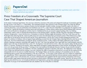 Essay on Press Freedom at a Crossroads: the Supreme Court Case that Shaped American Journalism