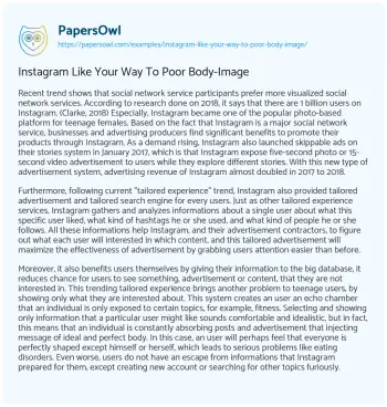 Essay on Instagram Like your Way to Poor Body-Image