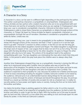 Essay on A Character in a Story