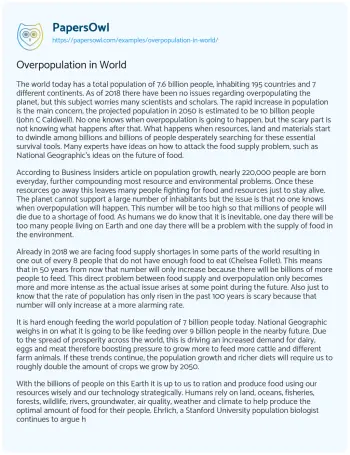 Essay on Overpopulation in World