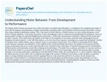 Essay on Understanding Motor Behavior: from Development to Performance