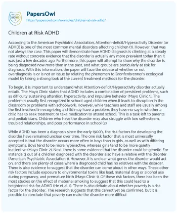 Essay on Children at Risk ADHD