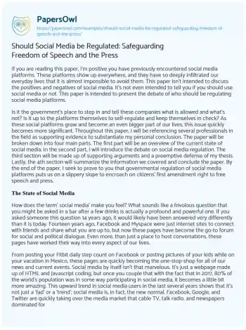 Essay on Should Social Media be Regulated: Safeguarding Freedom of Speech and the Press