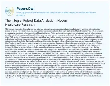 Essay on The Integral Role of Data Analysis in Modern Healthcare Research