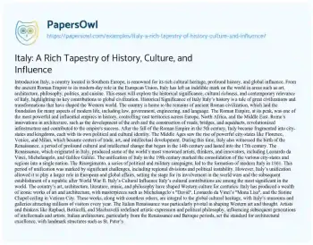 Essay on Italy: a Rich Tapestry of History, Culture, and Influence