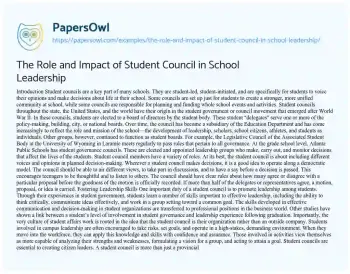 Essay on The Role and Impact of Student Council in School Leadership