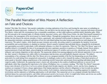 Essay on The Parallel Narration of Wes Moore: a Reflection on Fate and Choices