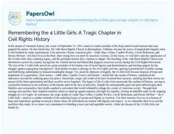 Essay on Remembering the 4 Little Girls: a Tragic Chapter in Civil Rights History