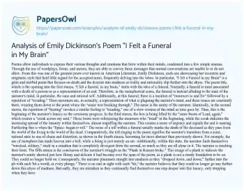 Essay on Analysis of Emily Dickinson’s Poem “I Felt a Funeral in my Brain”