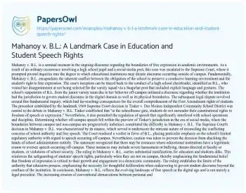 Essay on Mahanoy V. B.L.: a Landmark Case in Education and Student Speech Rights