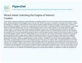 Essay on Wizard Island: Unlocking the Enigma of Nature’s Creation