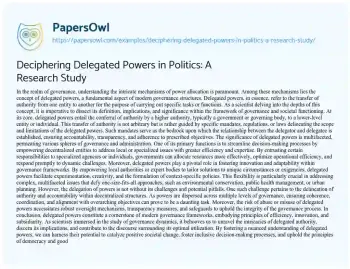 Essay on Deciphering Delegated Powers in Politics: a Research Study