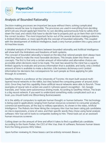 Essay on Analysis of Bounded Rationality