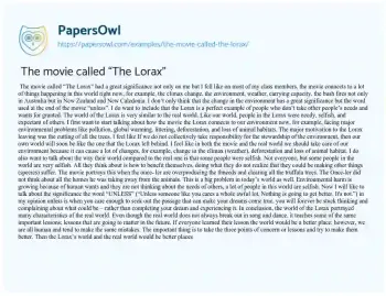 Essay on  The Movie Called “The Lorax”