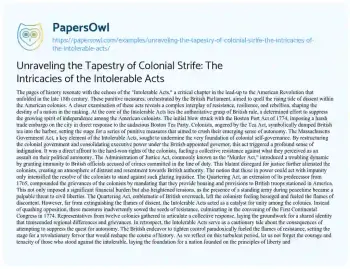 Essay on Unraveling the Tapestry of Colonial Strife: the Intricacies of the Intolerable Acts