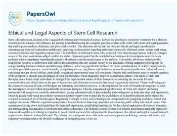 Essay on Ethical and Legal Aspects of Stem Cell Research