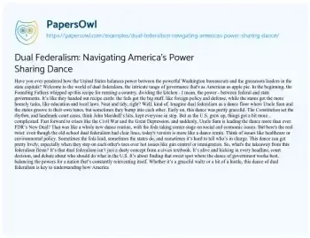 Essay on Dual Federalism: Navigating America’s Power Sharing Dance