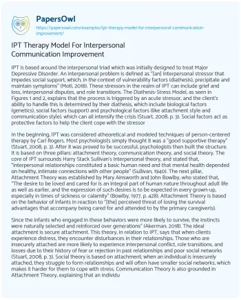 Essay on IPT Therapy Model for Interpersonal Communication Improvement