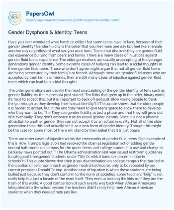 Essay on Gender Dysphoria & Identity: Teens